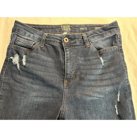 True Craft Jeans High Rise Skinny Women's Size 11 x 25.5 inseam Blue Distressed - Picture 8 of 11